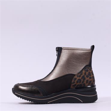 Remonte Front Zip Wedge Ankle Boot - Metallic Leopard Combi